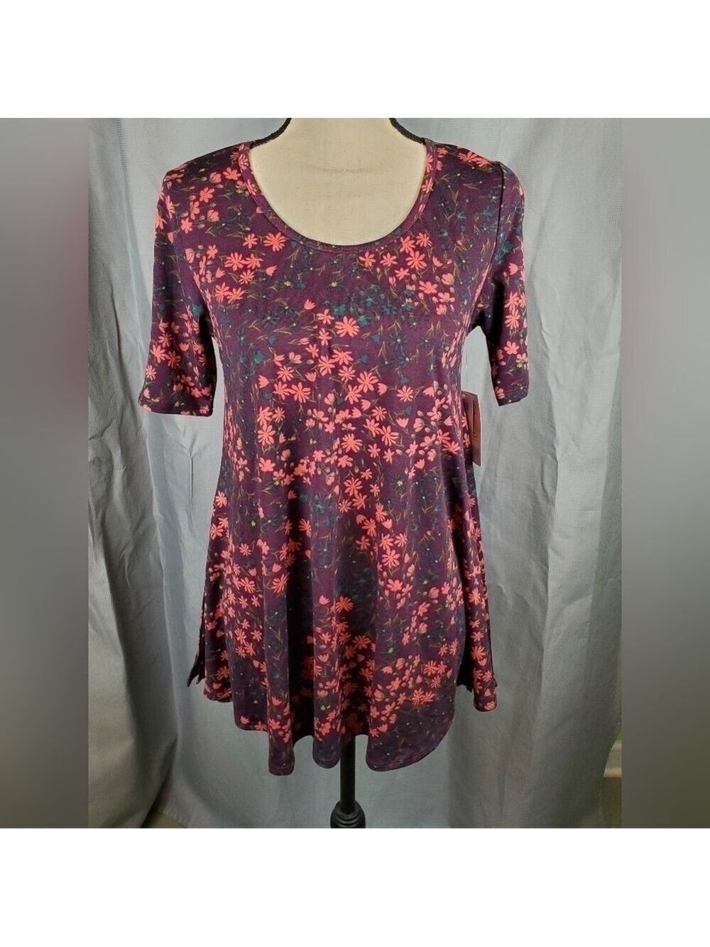 NWT Lularoe Perfect T, maroon with pink/green floral pattern, size XXS